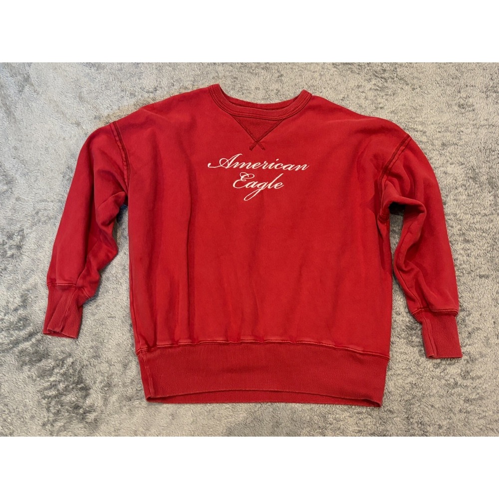 American Eagle Oversized Fleece Graphic Crewneck Sweatshirt Womens XS Red